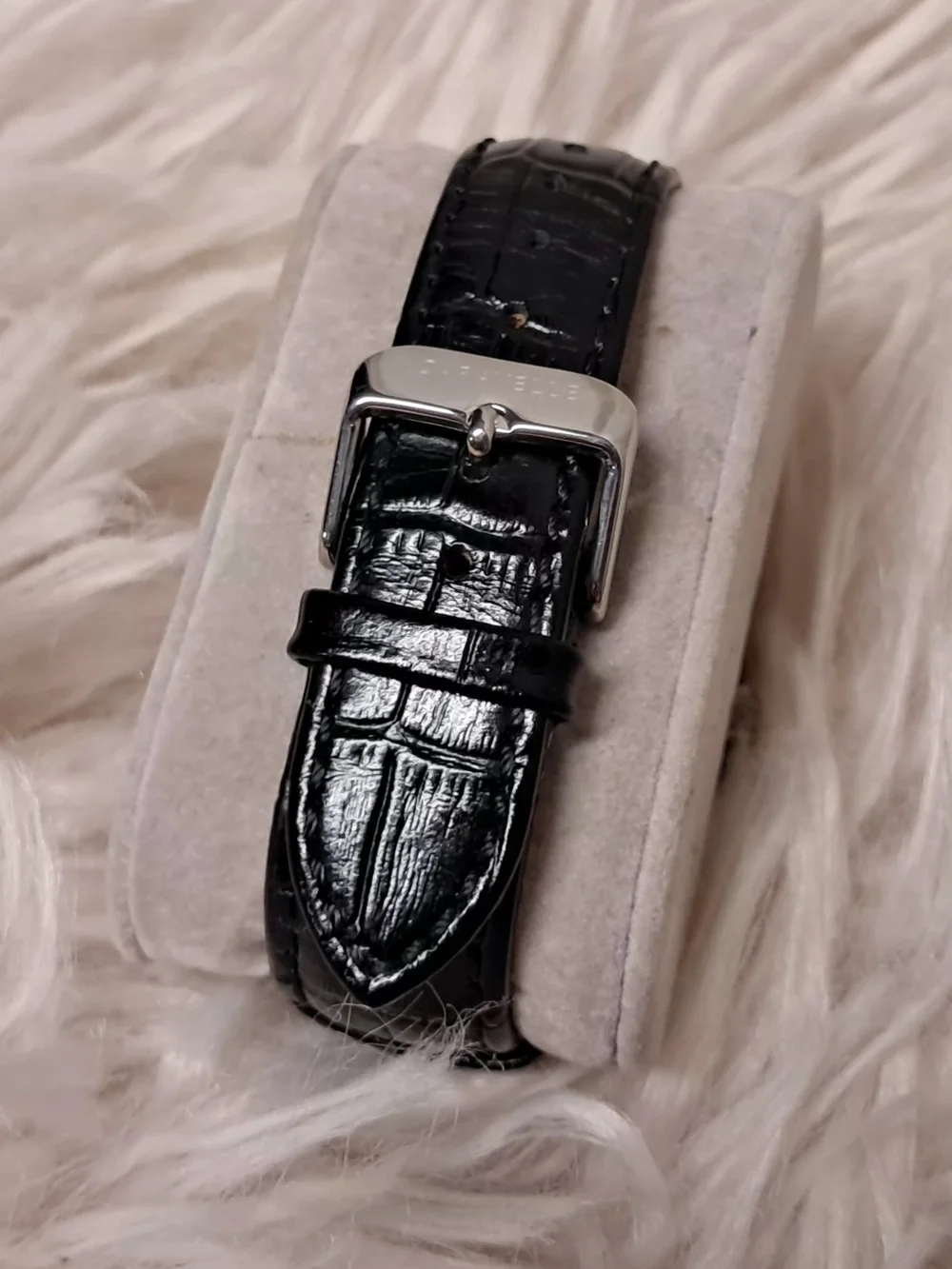 Caravelle By Bulova Silver Dial Watch with Black Leather Strap